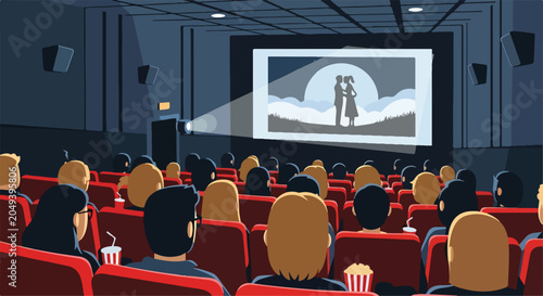 Bilde på lerret A movie theater with a romantic scene on the screen