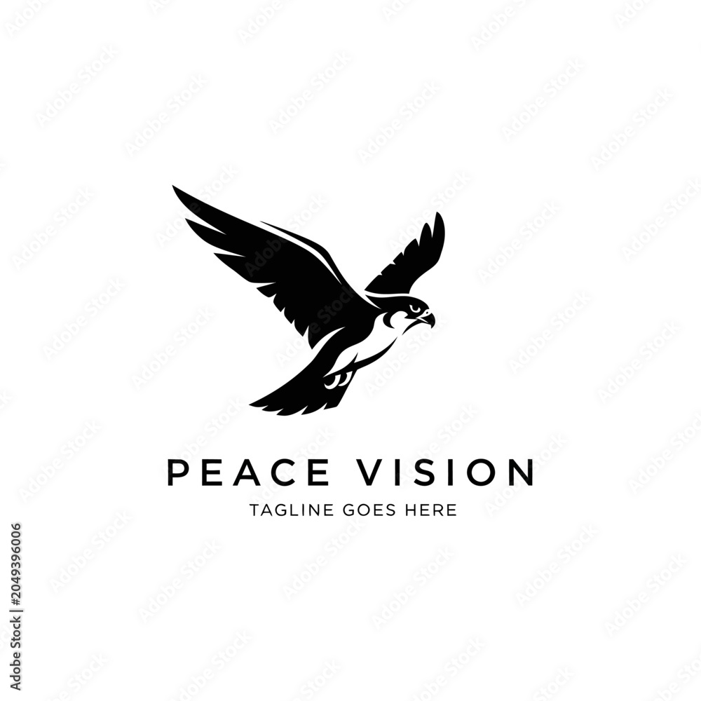 Fototapeta premium Sleek and modern bird of prey logo featuring a hawk in flight with a subtle purple gradient, perfect for vision and leadership brands.