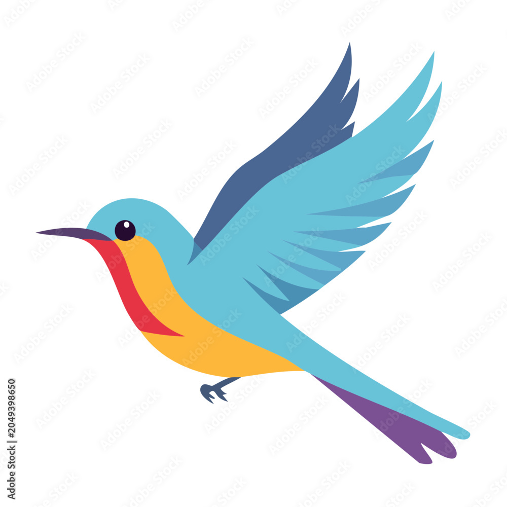 Obraz premium Flat design illustration of a colorful bird in flight