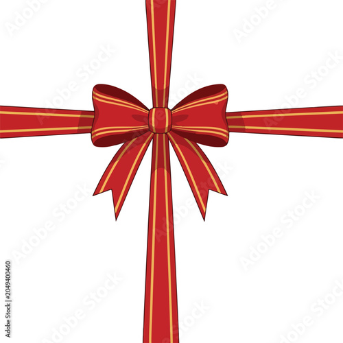 Fényképezés A red ribbon with gold stripes tied in a bow