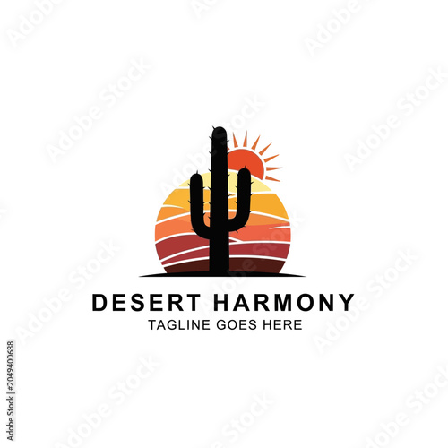 Vibrant cactus and sun logo perfect for desert-themed restaurants, southwestern clothing brands, or summer festival identity.