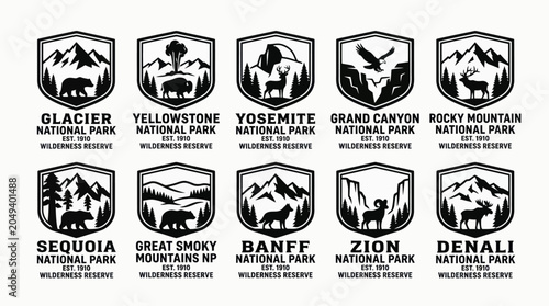 Wilderness Reserve National Park Shield Badge Vector Set