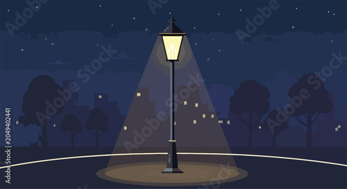 Bild auf Leinwand A serene nighttime scene with a lone street lamp