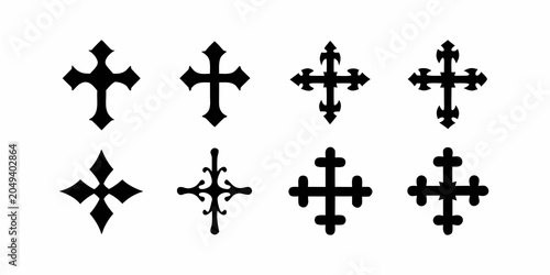 Collection Of Black Cross Silhouettes On A White Background