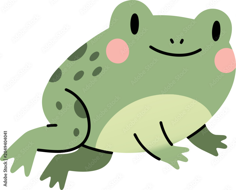 Fototapeta premium Cute Green Frog with Pink Cheeks Vector Character Illustration