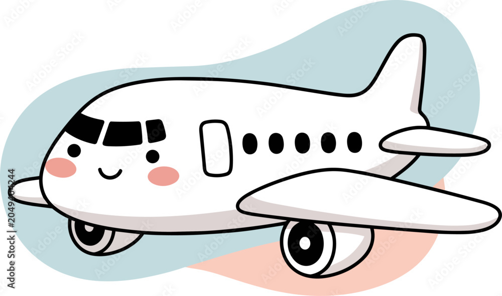 Naklejka premium Cute Cartoon Airplane Illustration with Smiling Face Vector Character