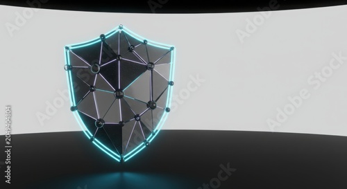 Futuristic Digital Shield with Neon Blue Network Design Representing Cybersecurity and Data Protection