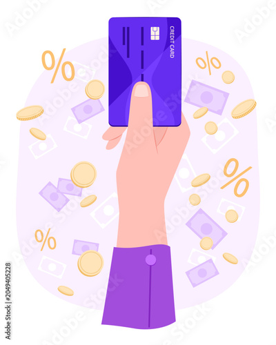 Quadro em tela Human Hand Holding Credit Card for Card Payment and Financial Concept Illustrati
