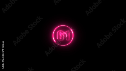 Neon glowing purple color circle with text 61 number background.