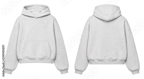 Foto A mockup template of a blank light gray oversized pullover sweatshirt shown from both the front and back views