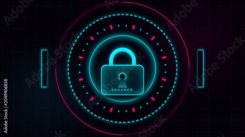 Digital Cyber Security Interface with Glowing Secured Padlock Icon