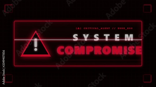 System Compromise Warning Screen with Red Glitch Alert for Cybersecurity Data Breach Concept