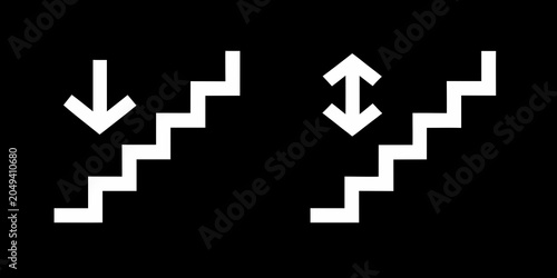 Fotografie Stairway Direction Signs White Icons On Black Background