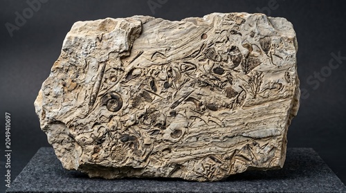 High Resolution Photos of Ancient Fossiliferous Limestone Rock Slab with Shell Fragments