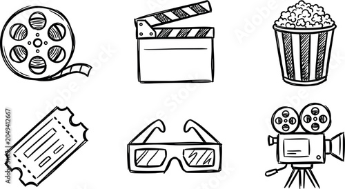 Foto Hand-Drawn Cinema and Movie Icons Set