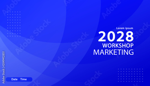 Marketing workshop template for presentation slide background with copy space. Blue corporate template with curve shapes for online seminar meeting, webinar banner, and event announcement.