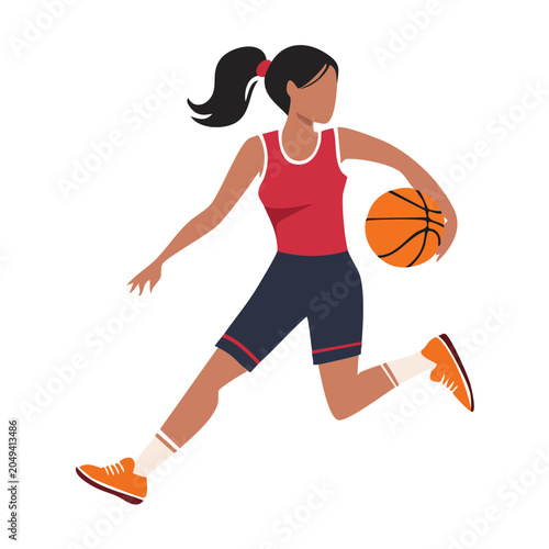 Woman playing basketball in flat design style