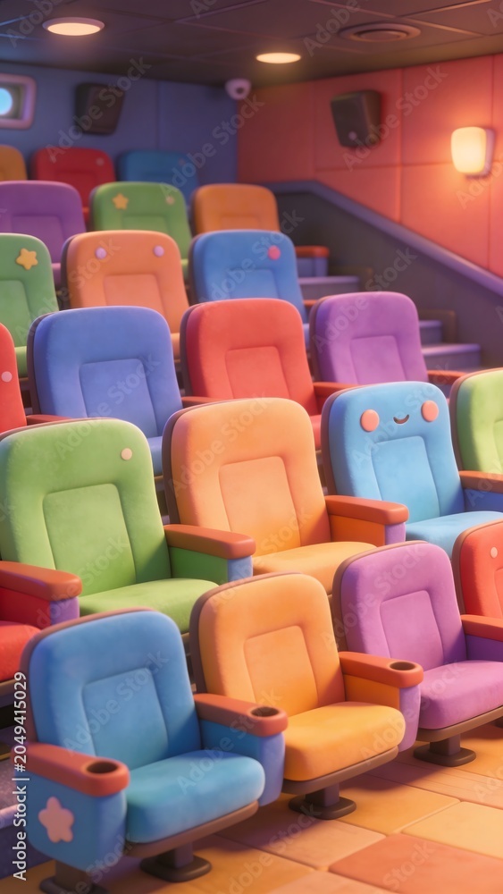 Fototapeta premium Generative AI vibrant and colorful auditorium seating arrangement