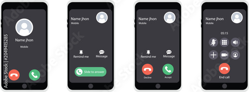 Foto Set of mobile phone interface screens for incoming calls.