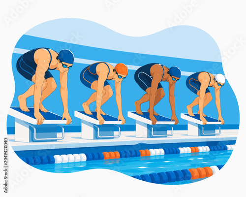 Swimmers ready at the starting blocks