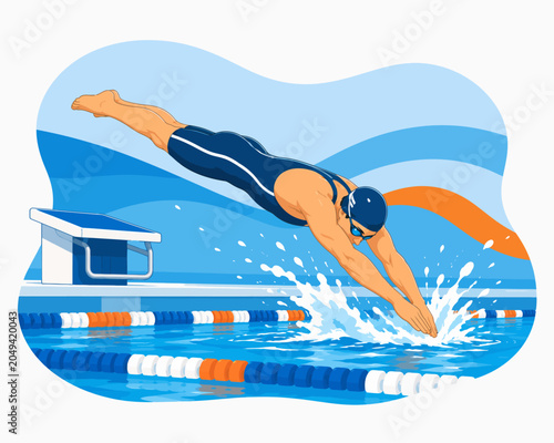Swimmer diving into the pool