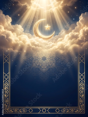 Luxury Islamic Celebration Background with Crescent Moon and Golden Glow