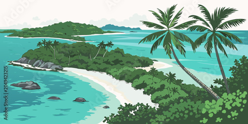 Aerial view of tropical island archipelago and beach landscape with tropical archipelago landscape paradise vacation illustration coastline turquoise background destination outdoors