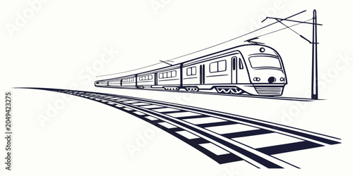 Photos Modern electric commuter train travel on railway tracks illustration with transp