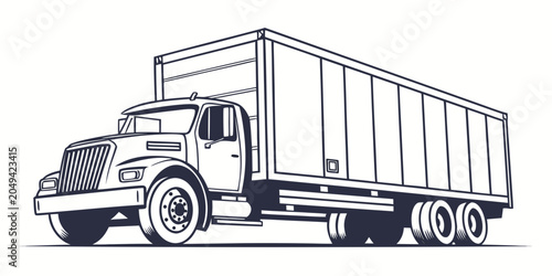 Φωτογραφία Vector line art of a semi-trailer box truck for commercial transport and logisti