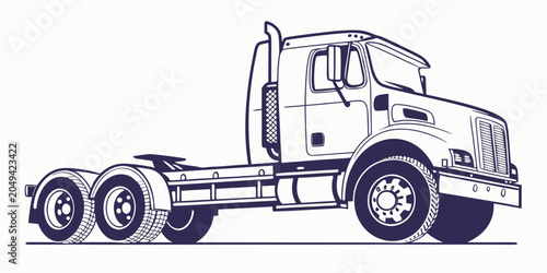 Black and white outline illustration of a heavy-duty semi truck cab without trailer with transport logistics automotive monochrome isolated illustration commercial shipping mechanic industry