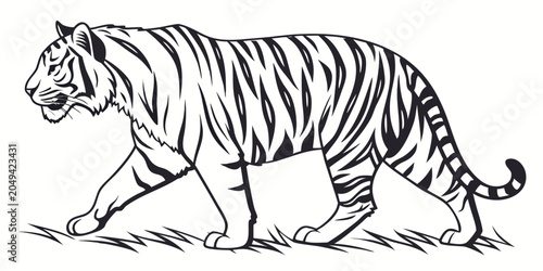 Quadro su tela Tiger walking stencil illustration graphic with predator silhouette majestic dan