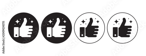 Slika na platnu Thumb up hand gesture icons enclosed in circles with sparkle effects on transparent background set