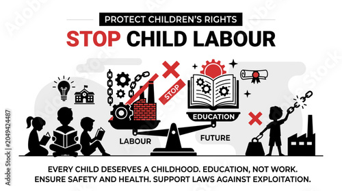 Schilderij op canvas Stop Child Labour: Education over Exploitation, Protect Children's Rights