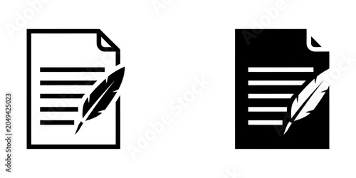 Photos Writing or contract signing document icons with feather pen document contract