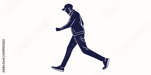 Φωτογραφία Profile view silhouette of a man walking forward briskly in casual clothing with