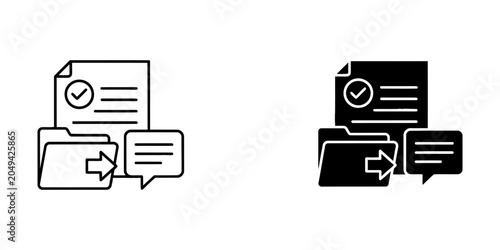 Document folder and feedback message vector icons with document, feedback