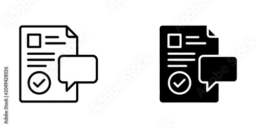 Document feedback icons with checkmark and speech bubble symbol, document