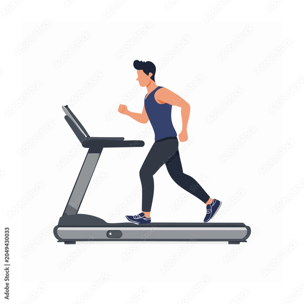 Fototapeta premium Man running on treadmill, flat design illustration