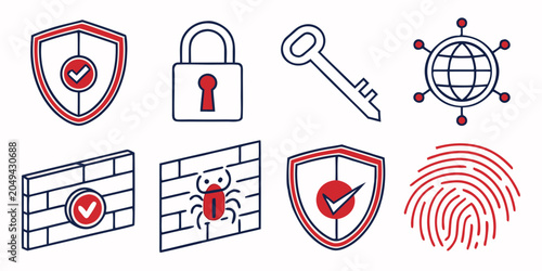 Photos Cybersecurity and data protection icons set digital security privacy network def