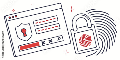 Foto Login security and biometric authentication with password protection a padlock a