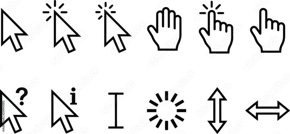 Fototapeta premium Collection of computer mouse and hand cursor icons