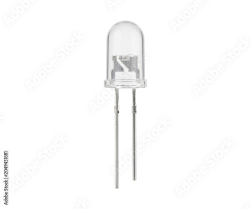 Clear light emitting diode on transparent background used for display and illumination applications.