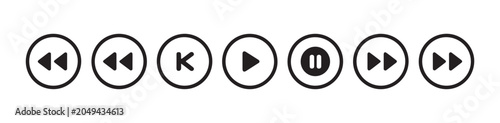 Schilderij op canvas Set of media player controls with back forward and play icons for application development and design
