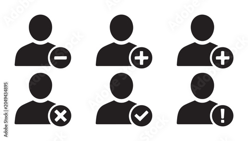 Tableau sur toile User account management icons set with add remove cancel checkmark and exclamation mark symbols black