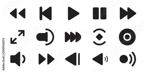 Foto Extensive set of media icons covering play pause volume zoom and recording functions for interface