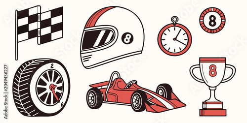 Foto Motorsport and racing elements collection featuring race car helmet stopwatch tr