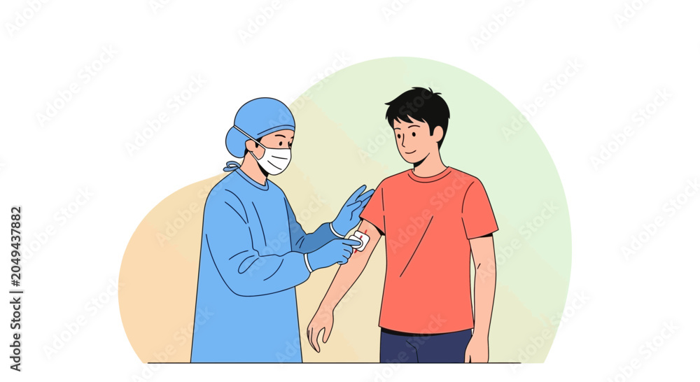 Obraz premium Doctor giving a vaccine injection to a patient, healthcare illustration