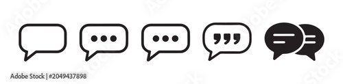 Set of black speech bubbles isolated on transparent background. modern outline message box collection.
