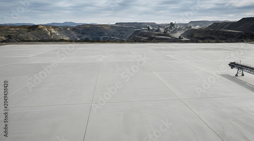 Wide concrete platform overlooking a mountain landscape.