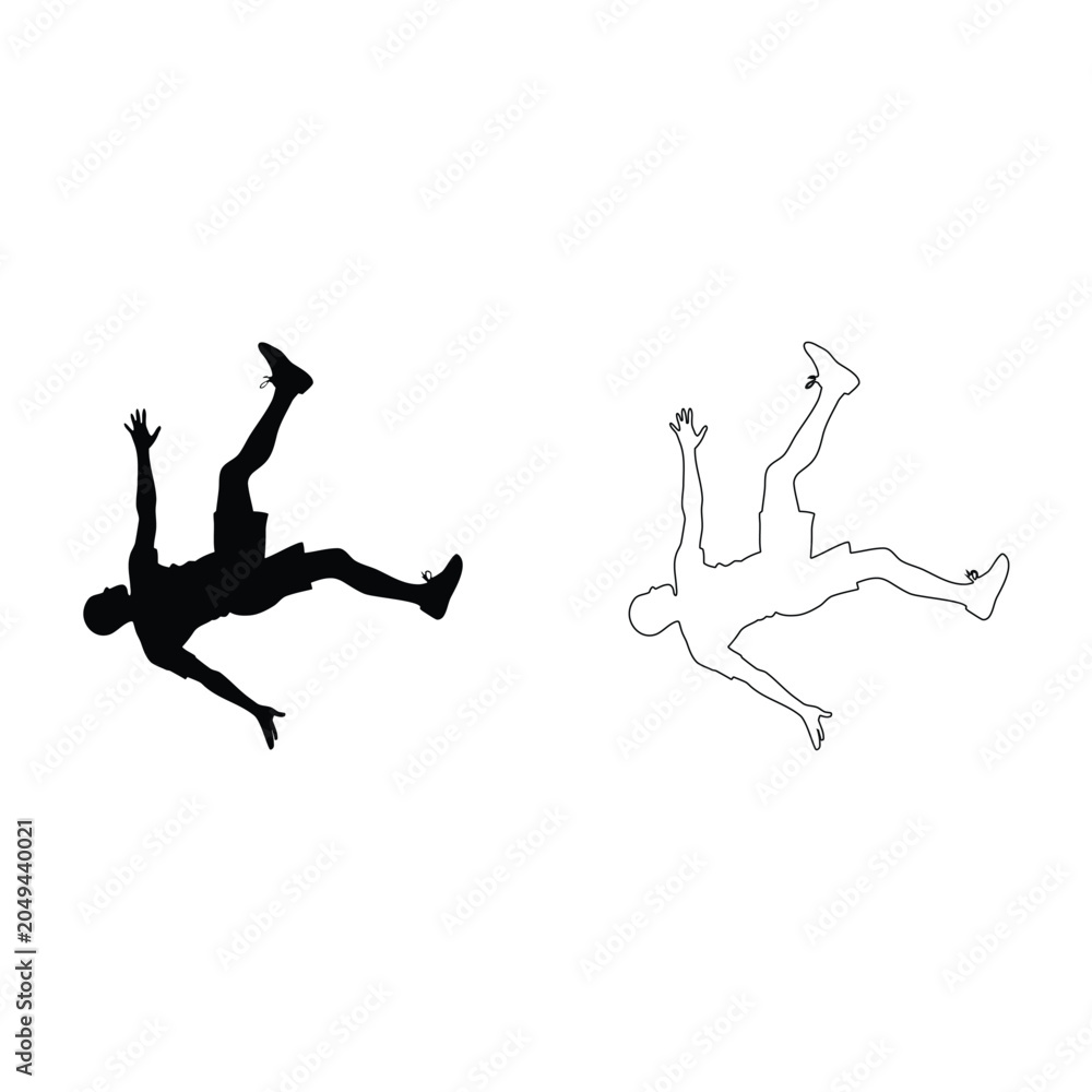Fototapeta premium Falling Man Silhouette and Dotted Outline.